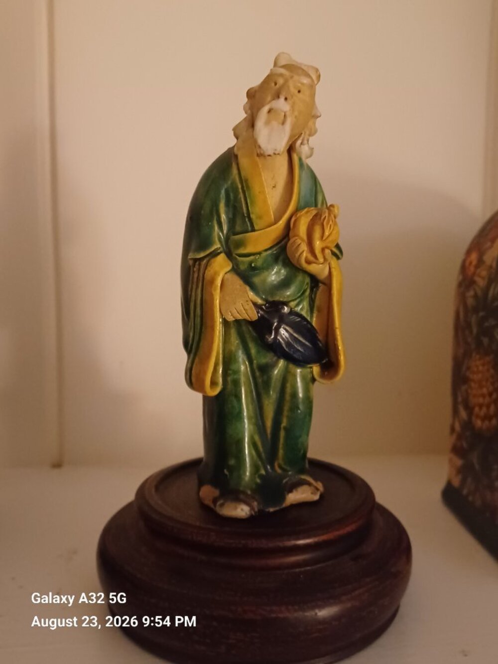 Antique Vintage Asian Chinese Glazed Ceramic Pottery Mud Man with Stand